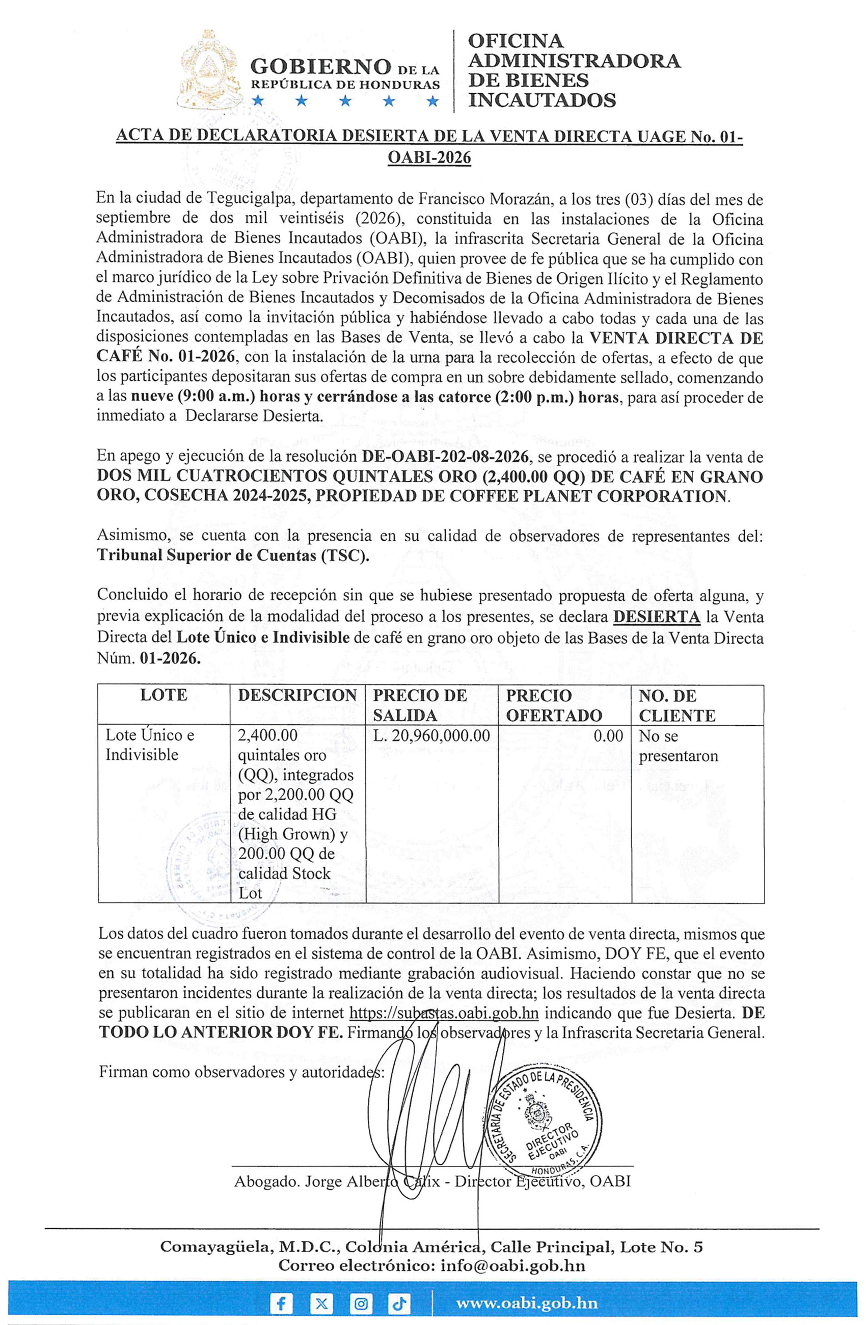Declaratoria desierta